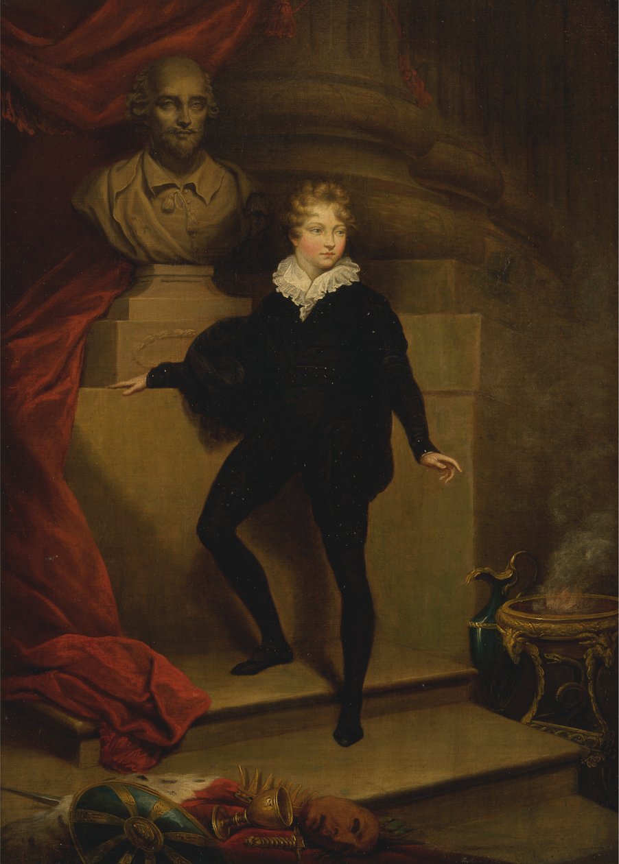Betty mester Hamletként, Shakespeare mellszobra előtt alkotó: James Northcote