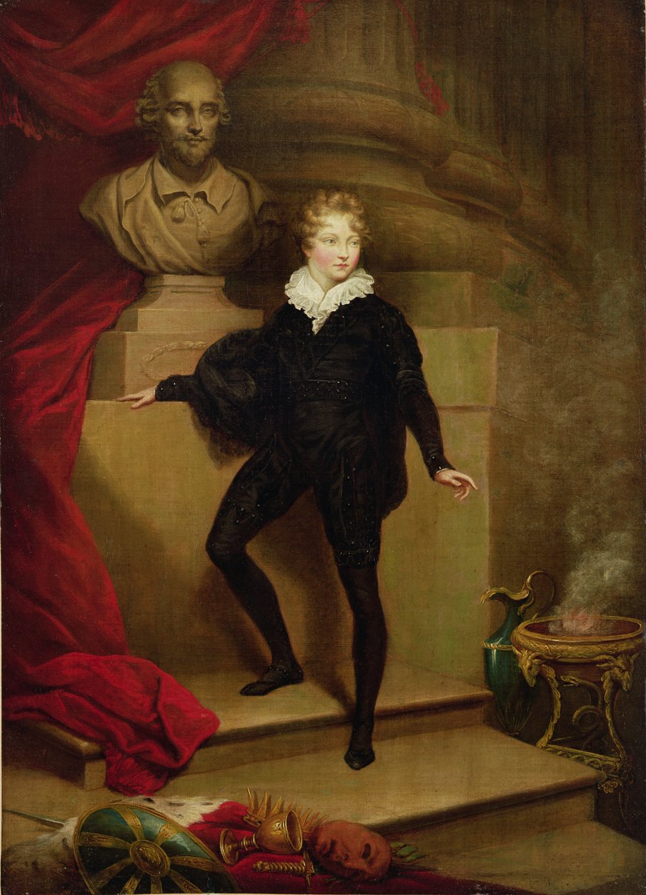 Betty mester Hamletként Shakespeare mellszobra előtt, 1804-2006 körül alkotó: James Northcote