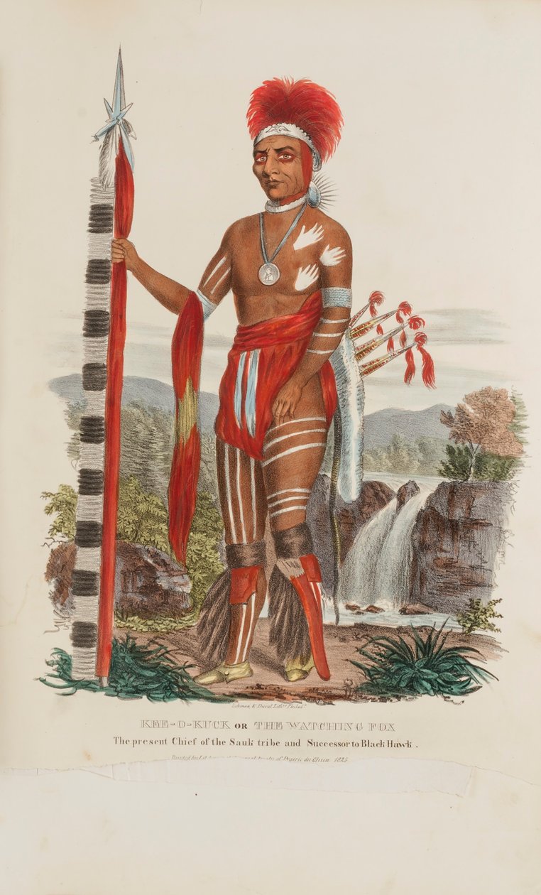 KEE-O-KUCK vagy A figyelő róka; A Sauli törzs jelenlegi főnöke és Black Hawk utódja, az Aboriginal Portfólióból. alkotó: James Otto Lewis