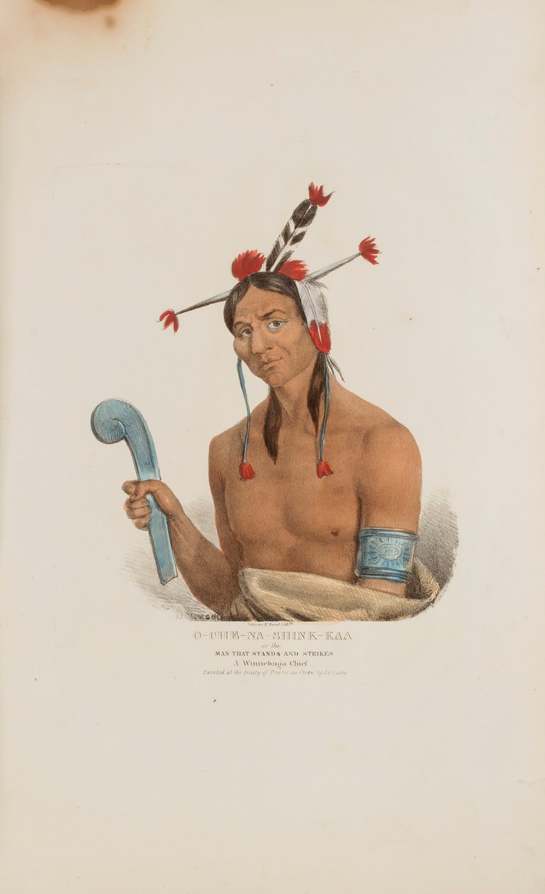O-CHE-NA-SHINK-KAD vagy az ember, aki áll és üt; A Winnebago törzsfőnök, az Aboriginal Portfólióból alkotó: James Otto Lewis