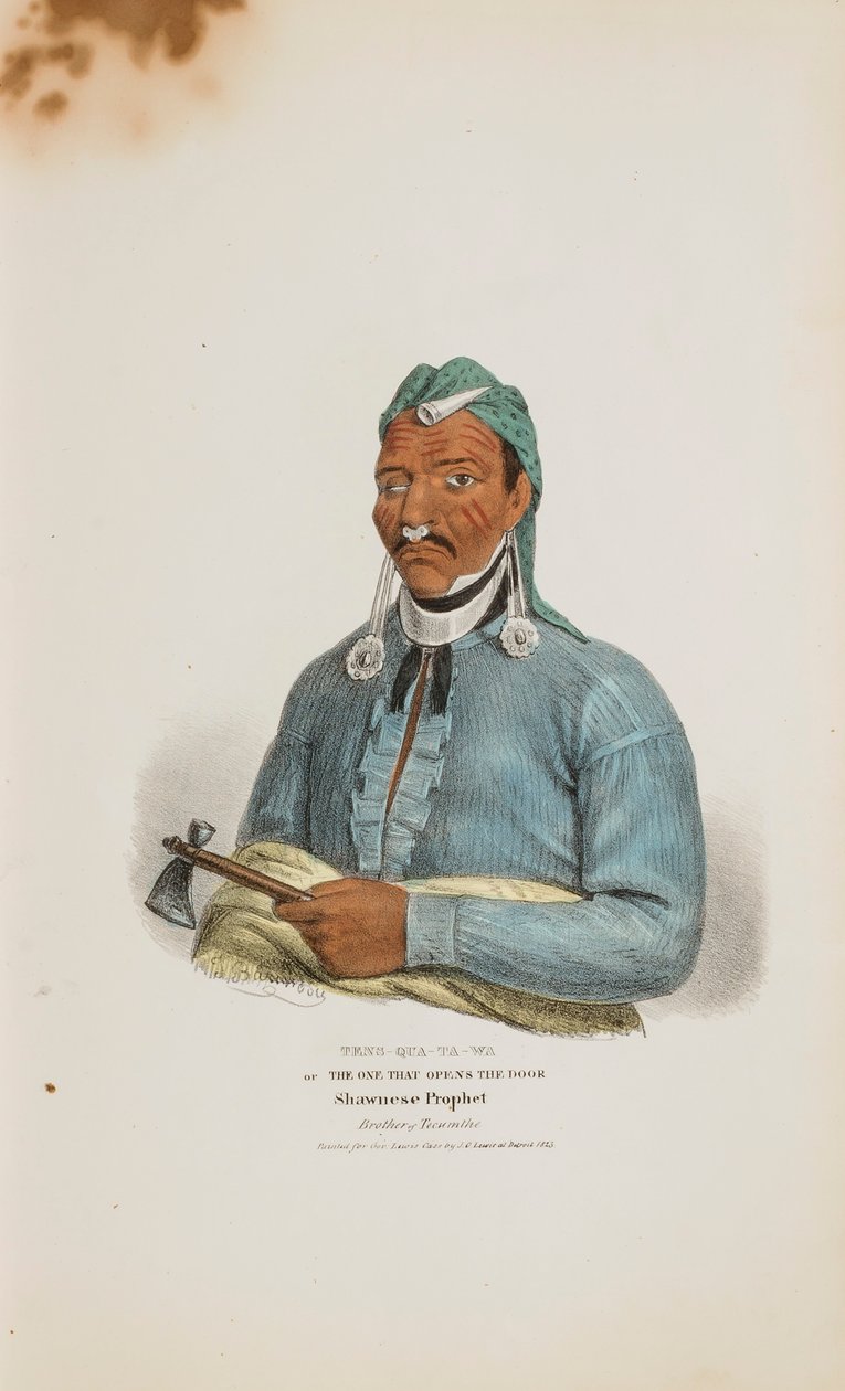 TENS-QUA-TA-WA vagy Az, aki kinyitja az ajtót; Shawnese próféta (Tecumthe testvére), az Aboriginal Portfólióból. alkotó: James Otto Lewis