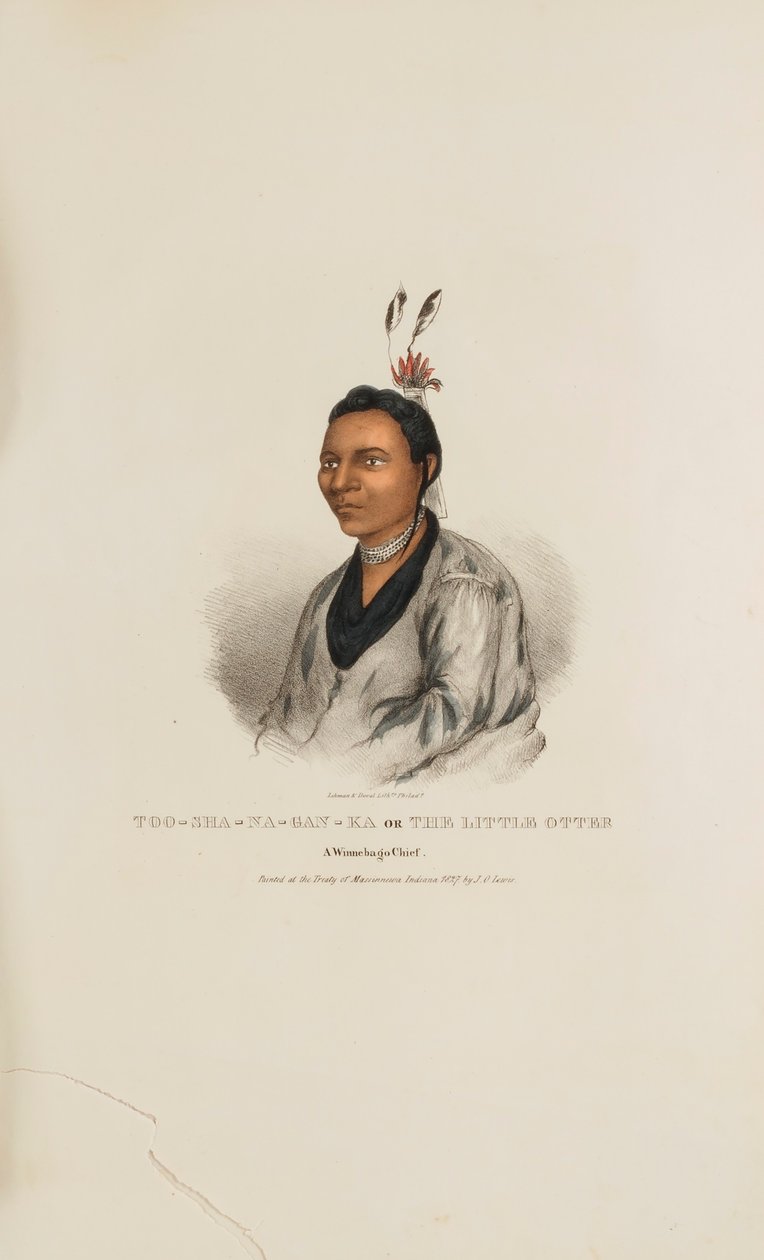 TOO-SHA-NA-GAN-KA vagy a Kis Vidra; A Winnebago törzsfőnök, az Aboriginal Portfolio című kötetből. alkotó: James Otto Lewis