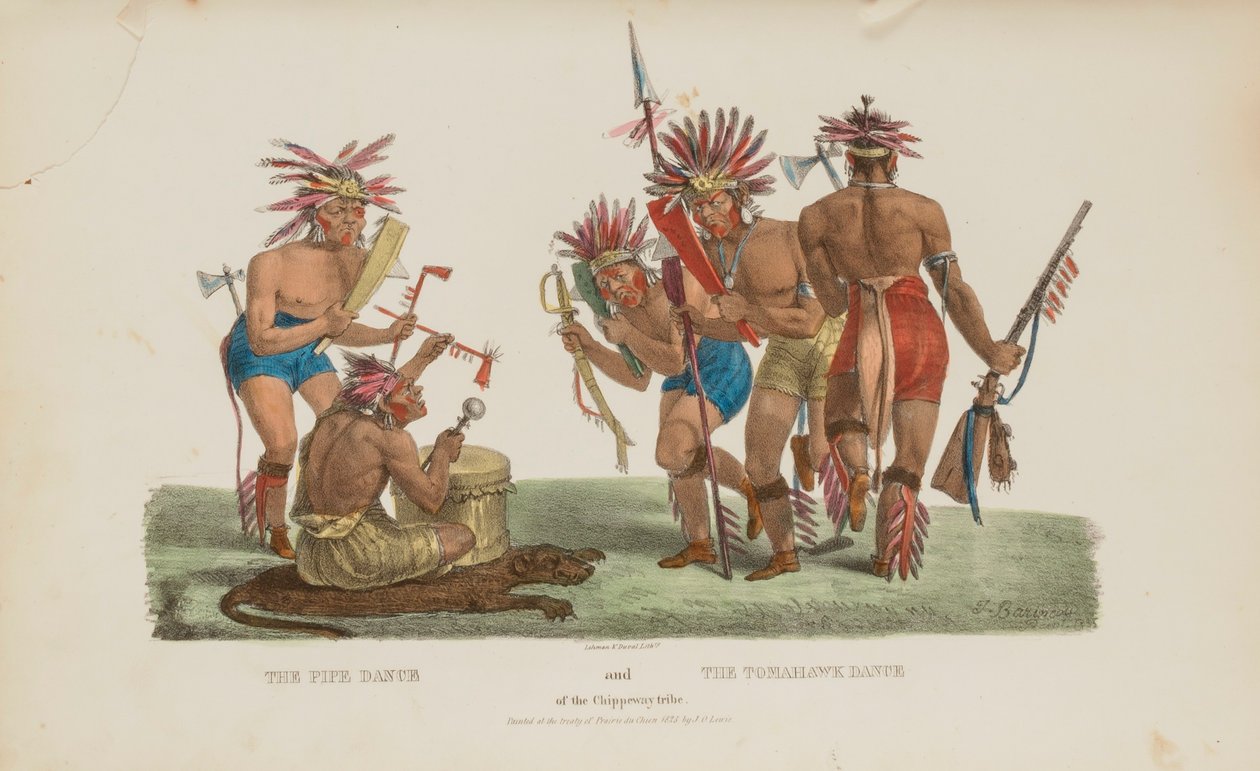 A Chippeway törzs pipatánca és a Tomahawk tánca, az Aboriginal Portfólióból alkotó: James Otto Lewis