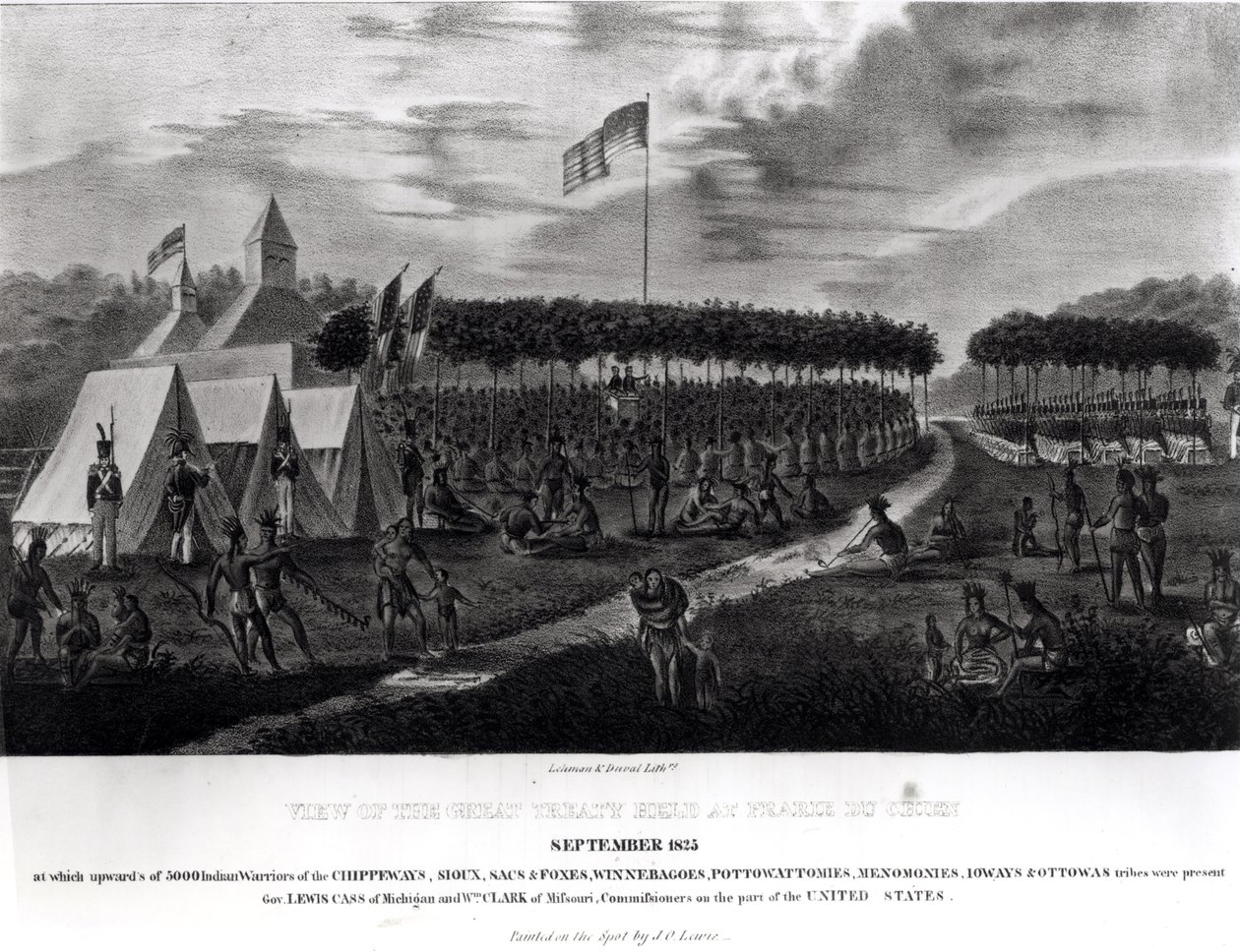 Az 1825. szeptemberi Prairie du Chien-ben, Wisconsin államban megtartott Nagy Szerződés képe a „The Aboriginal Portfolio”-ból, 1825 alkotó: James Otto Lewis