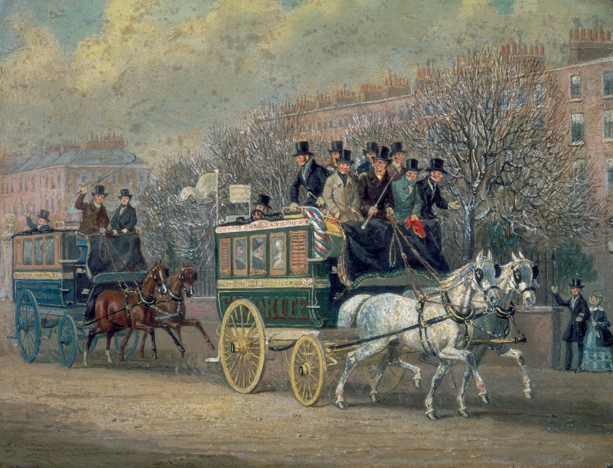 „Utcai jelenet két omnibusszal”, 1845. alkotó: James Pollard