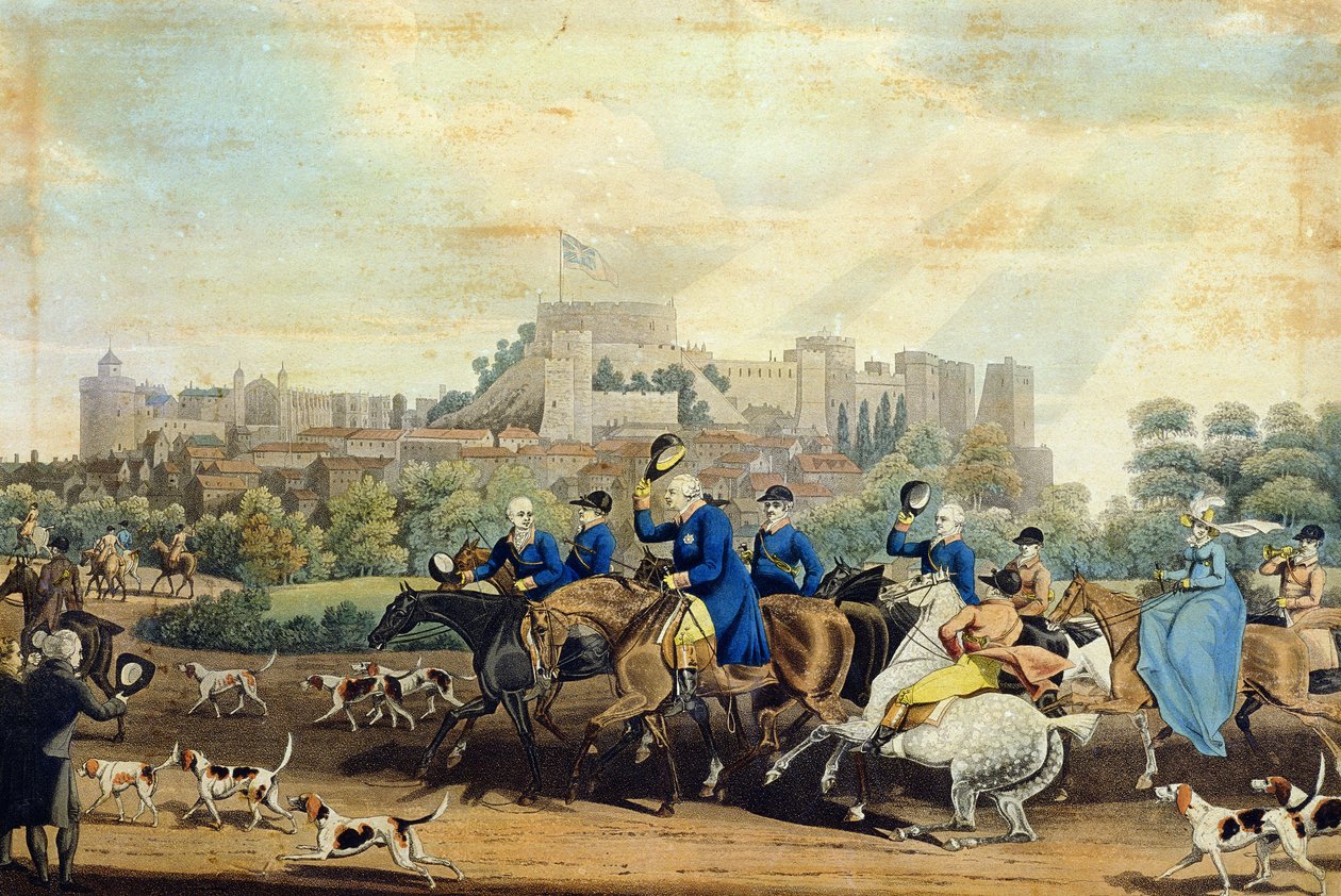 III. György (1738-1820) Vadászatról visszatérve, M. Dubourg metszete, 1820 (akvatinta) alkotó: James Pollard