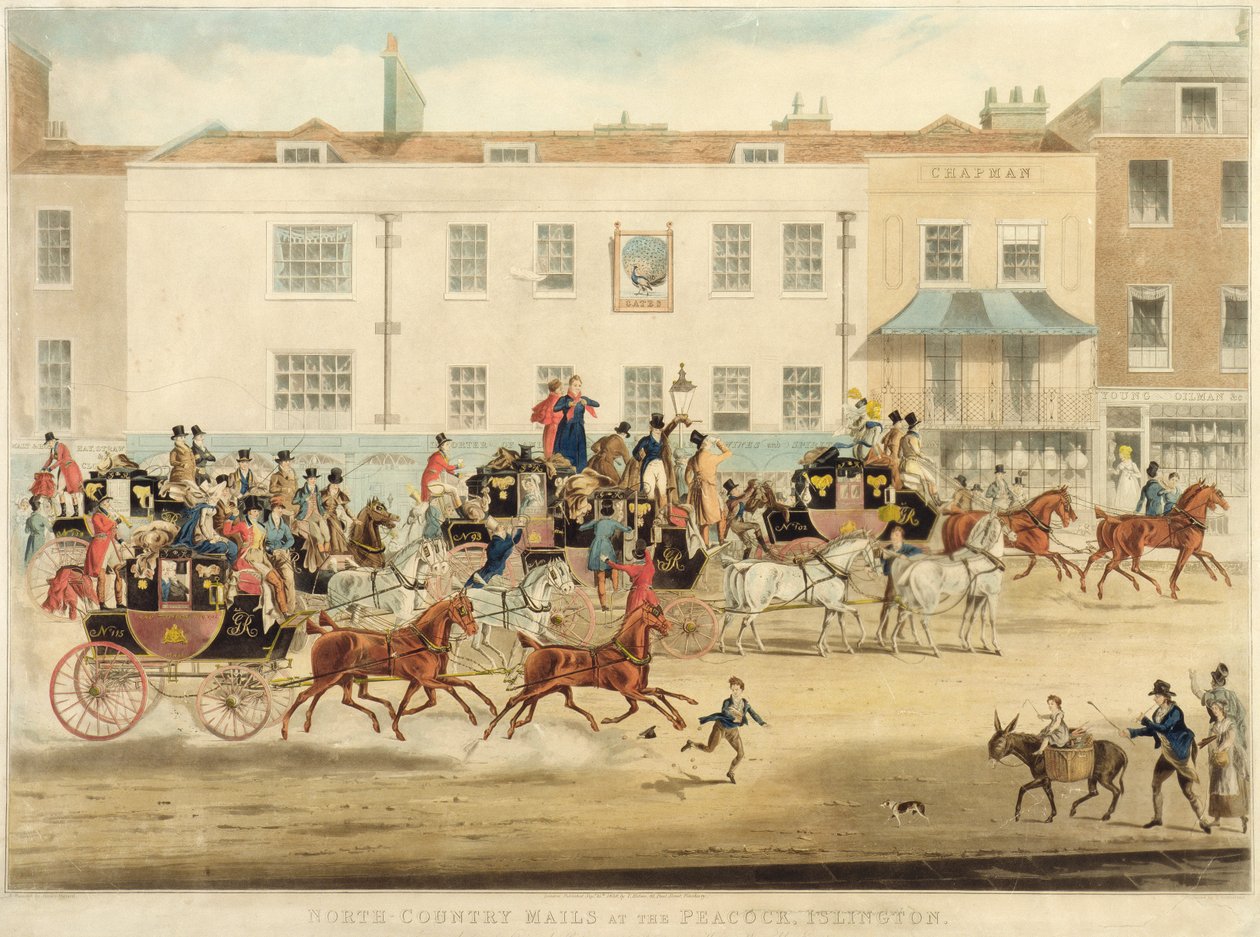 North Country Mails at The Peacock, Islington, 1838 alkotó: James Pollard