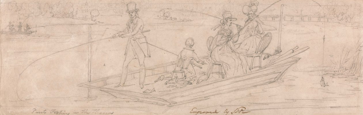 Punt Fishing in the Thames (grafit papíron) alkotó: James Pollard