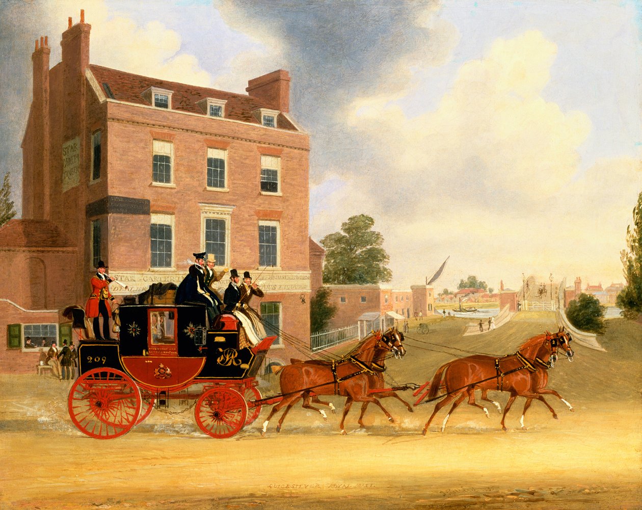 A Quicksilver Royal Mail áthalad a Star és a Harisnyakötő mellett a Kew Bridge-nél alkotó: James Pollard