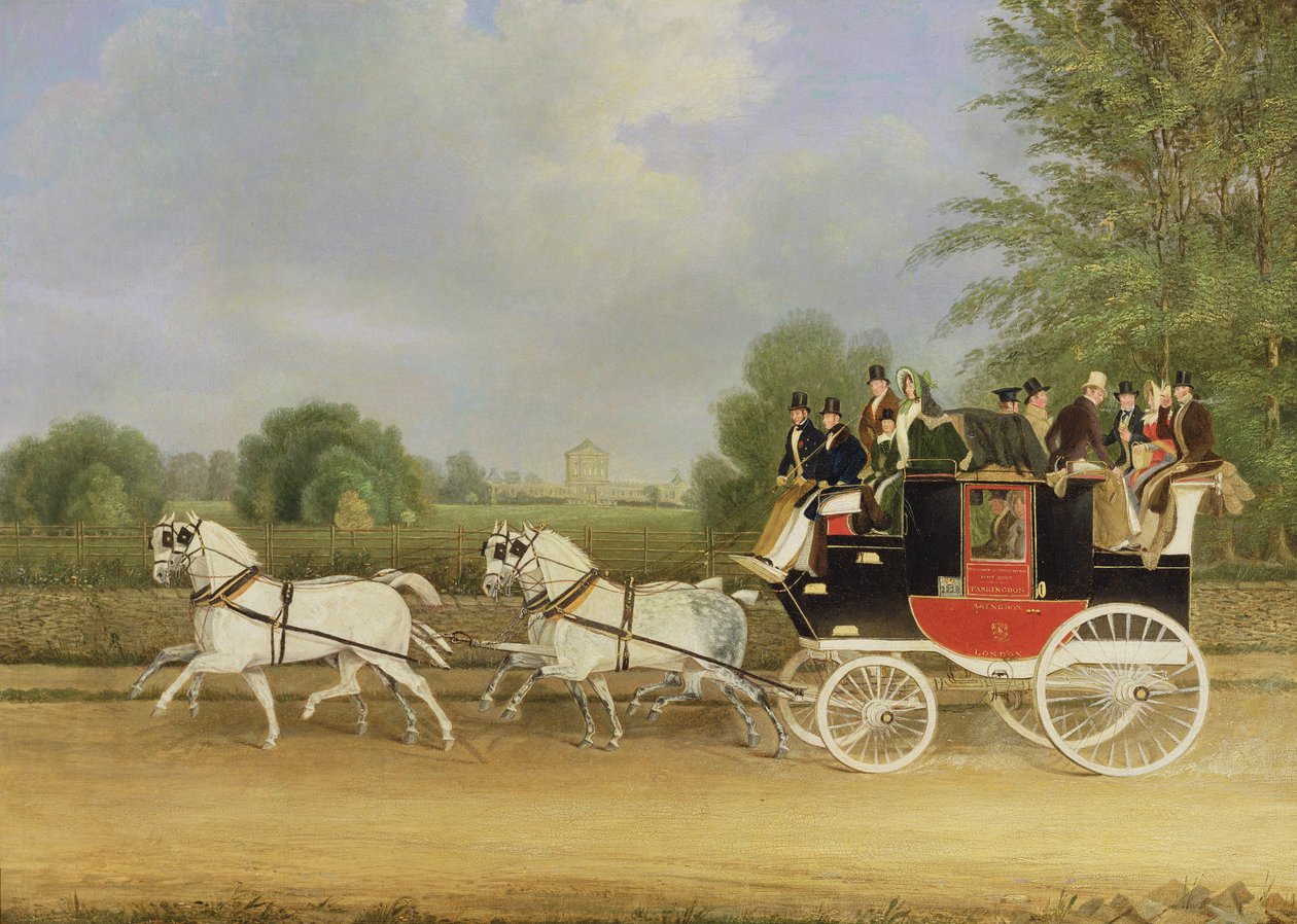 A London-Farringdon autóbusz a Buckland House mellett, Berkshire-ben alkotó: James Pollard