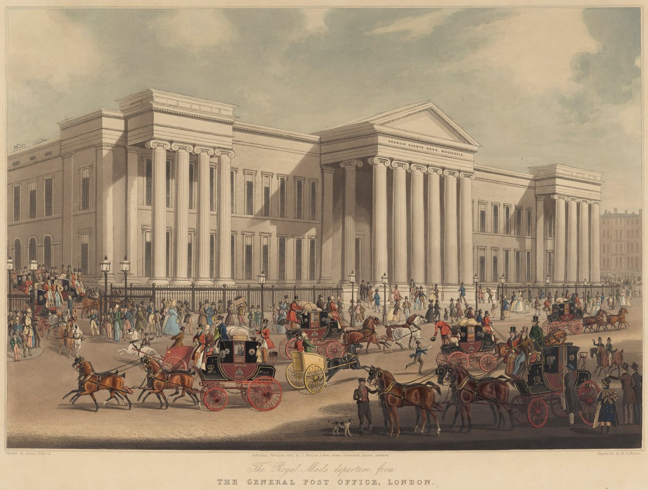 A királyi levelek indulása a londoni általános postáról alkotó: James Pollard after R.G. Reeve
