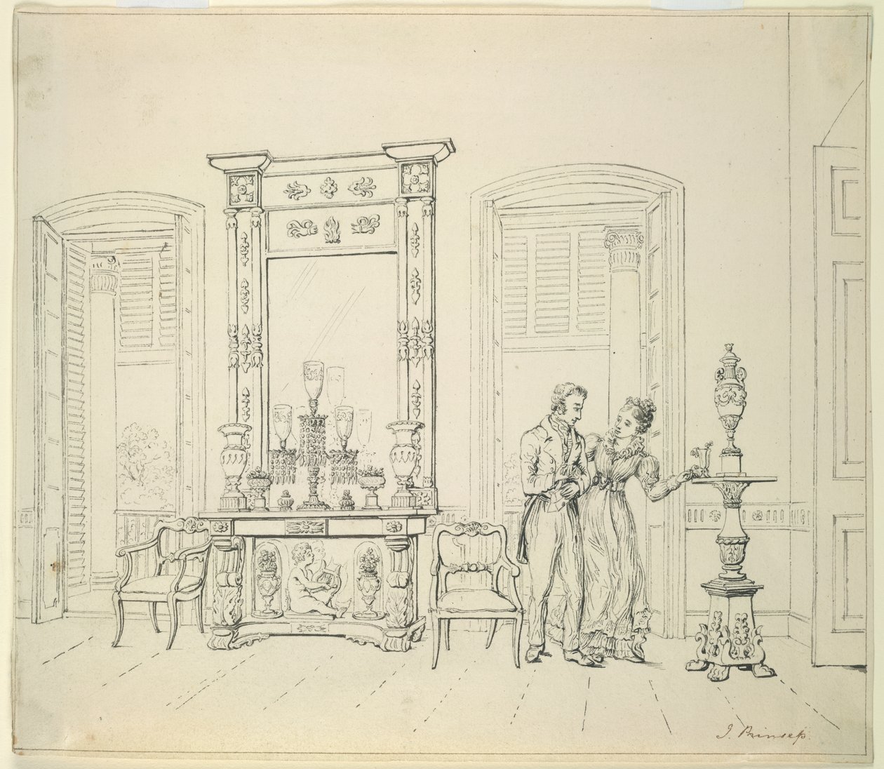 Egy angol hölgy és úriember egy szalonban, Calcutta, 1830 körül alkotó: James Prinsep