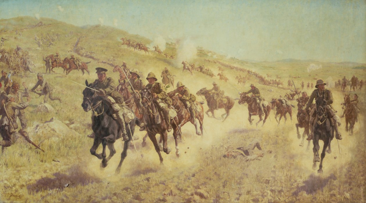 Palesztina kampány: A 6. lovas dandár akciója El Muhgarban alkotó: James Prinsep Beadle