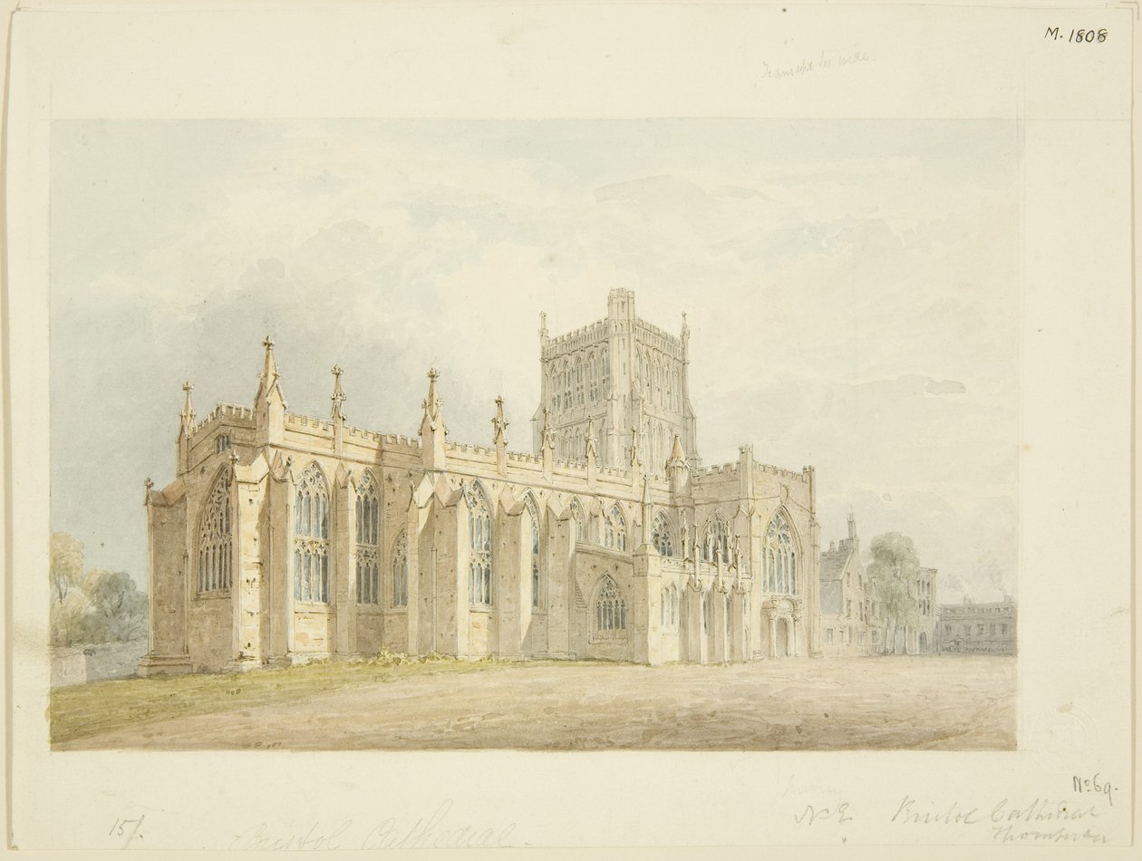 A bristoli katedrális észak-keleti nézete, 1830 körül (akvarell ceruzával, papíron) alkotó: James R. Thompson