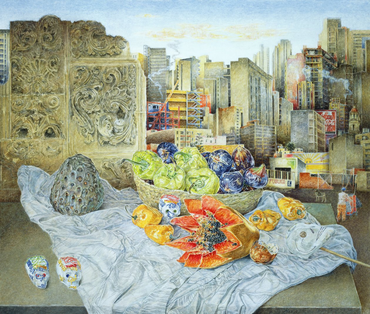 Csendélet papayával és városképpel, 2000 alkotó: James Reeve