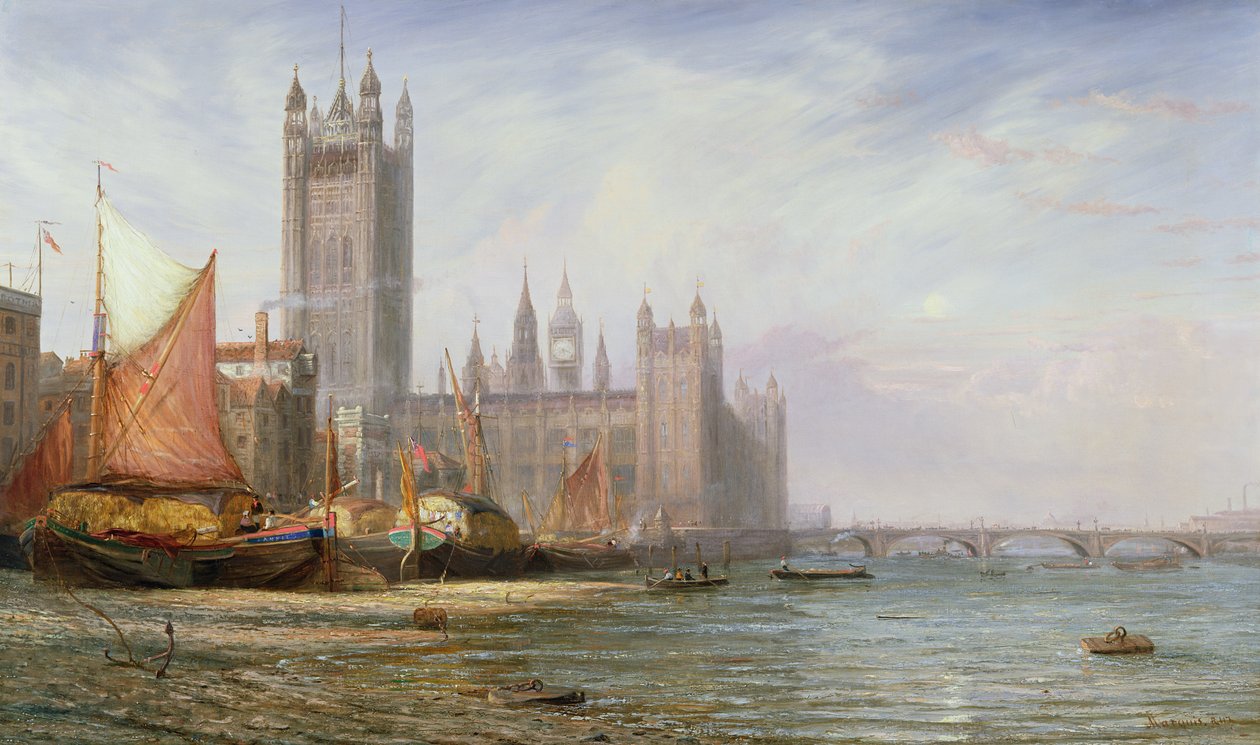 A Parlament háza és a Westminster Bridge, 1875 körül alkotó: James Richard Marquis