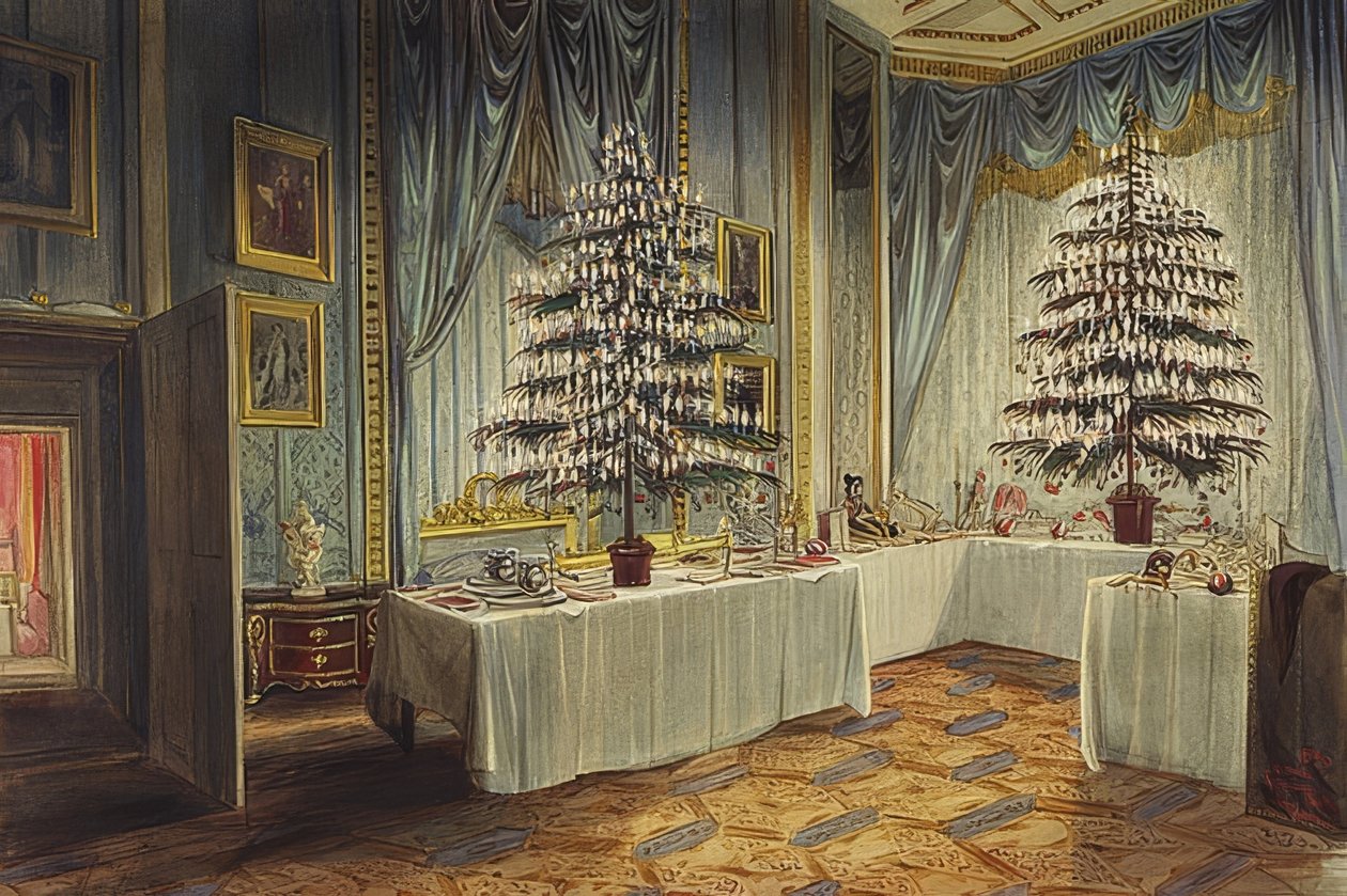 Kent hercegné karácsonyfái a windsori kastélyban. 1850 alkotó: James Roberts