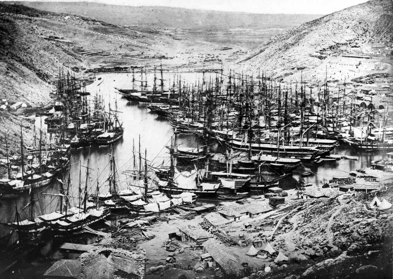 Balaklava kikötő a krími háború alatt, 1855 körül alkotó: James Robertson