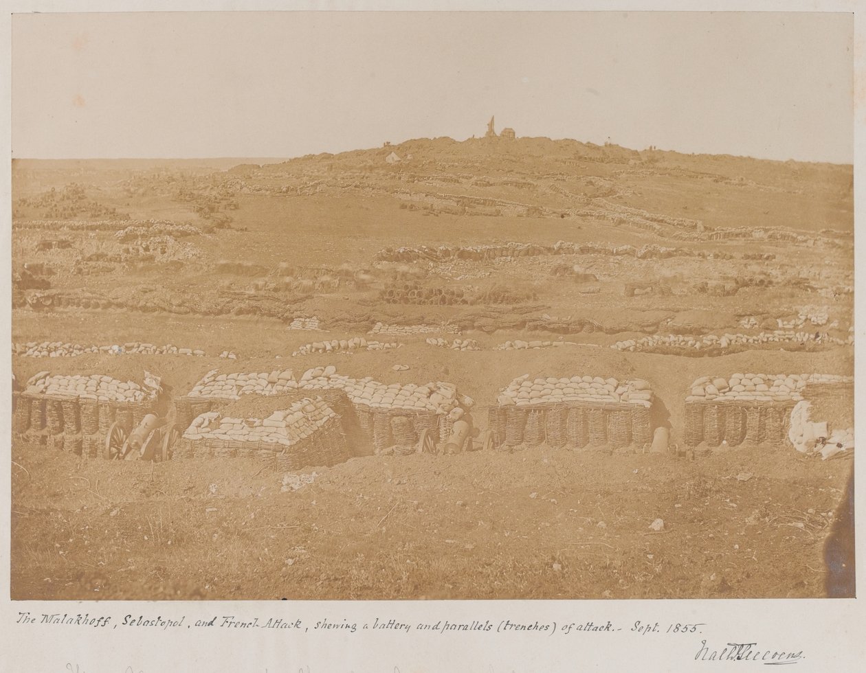 Kilátás a Mamelonból a Malakhov felé, 1855 alkotó: James Robertson