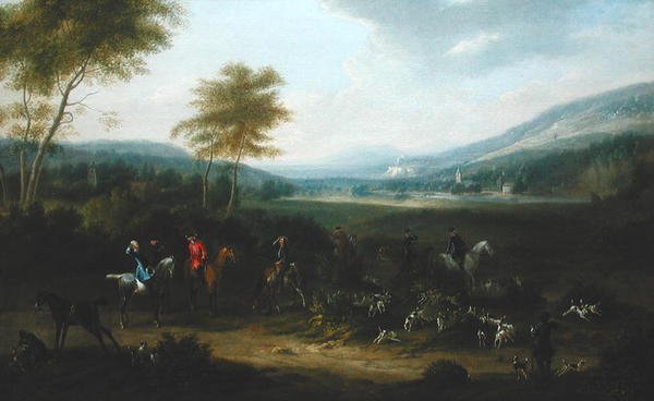 Vadásztársaság tájban, 1730 körül (olaj, vászon) alkotó: James Ross