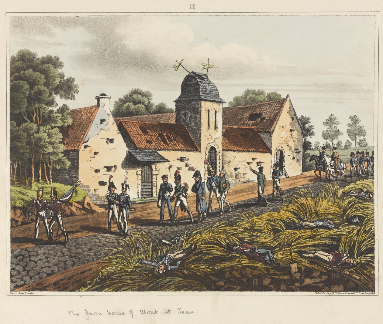 A Mont St Jean-i parasztház, a "Történelmi beszámoló a waterlooi csatáról" című könyvből. alkotó: James Rouse