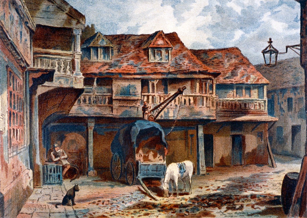 A Tabard Inn udvara, Borough High Street, Southwark, London, 1871 alkotó: James S Virtue