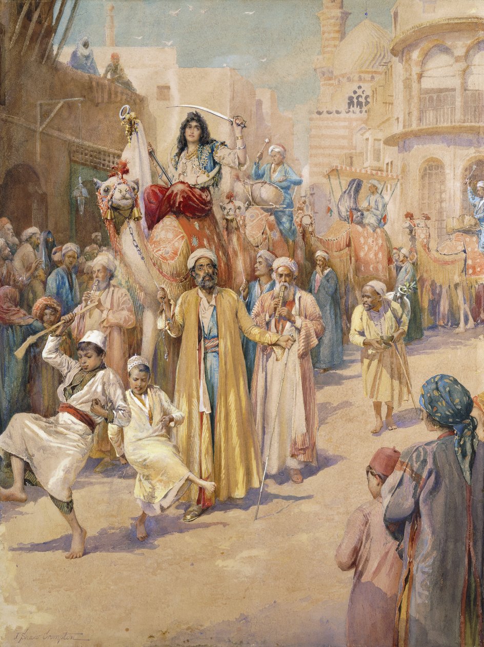 Arab esküvői körmenet Kairón keresztül, alkotó: James Shaw Crompton