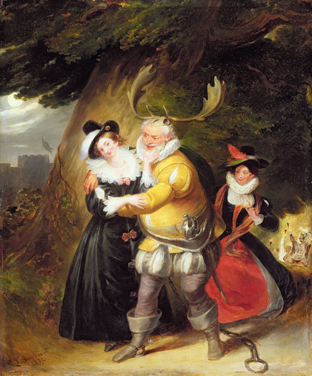 Falstaff Herne tölgyénél a Windsori vidám feleségek V. felvonás V. jelenetéből, 1832 alkotó: James Stephanoff