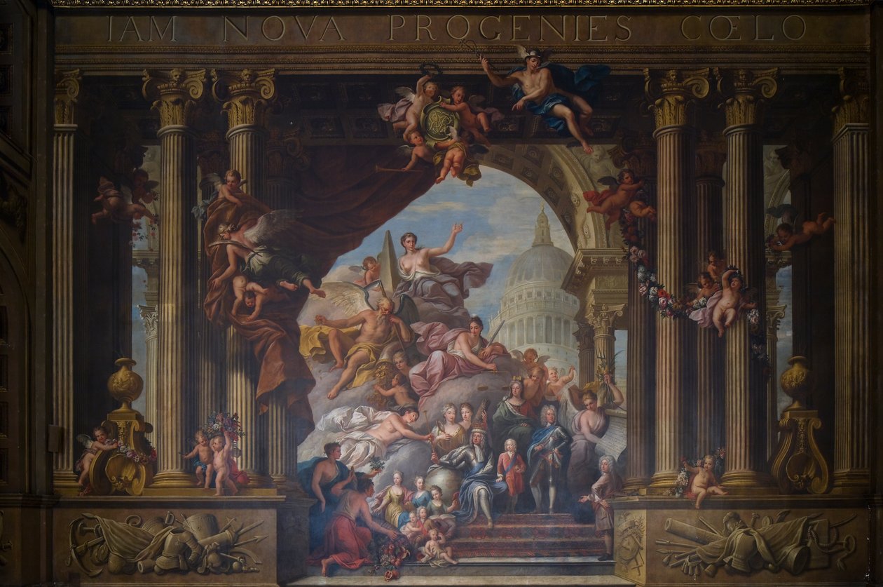 A festett terem nyugati fala, 1707-27 körül (falfestmény) alkotó: James Thornhill