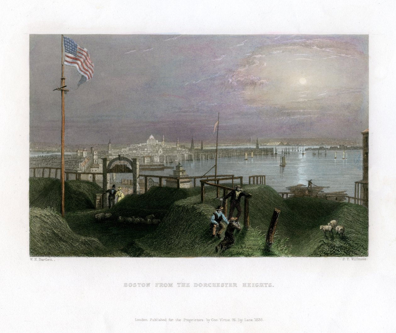 Boston a Dorchester Heights felől nézve, USA, 1838. alkotó: James Tibbitts Willmore