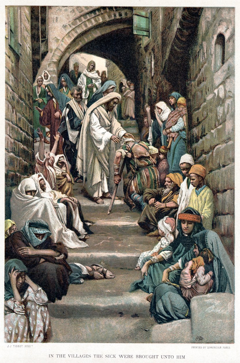 A betegeket gyógyító Krisztust vitték hozzá a falvakban, 1890 alkotó: James Tissot