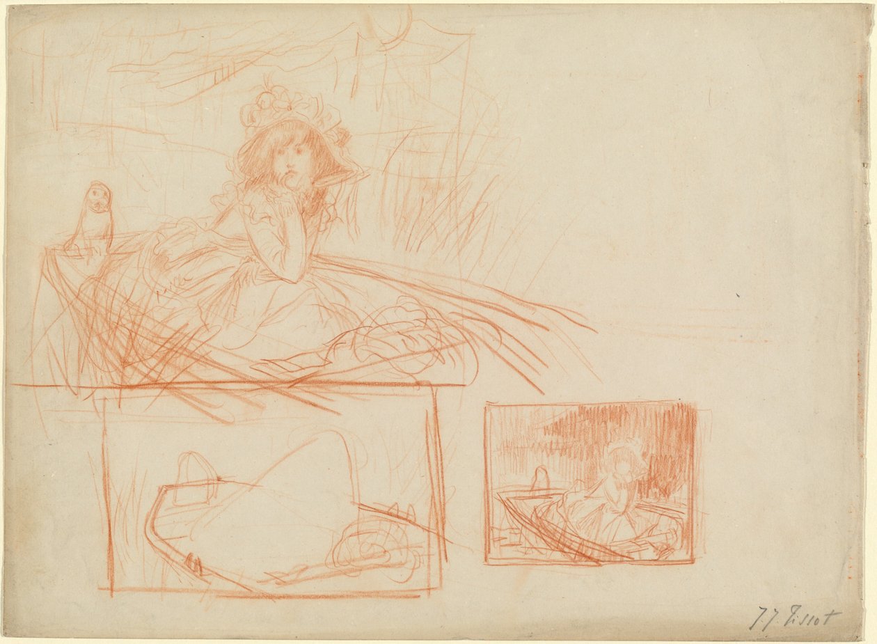 Töprengő lány sodródott egy csónakban. alkotó: James Tissot