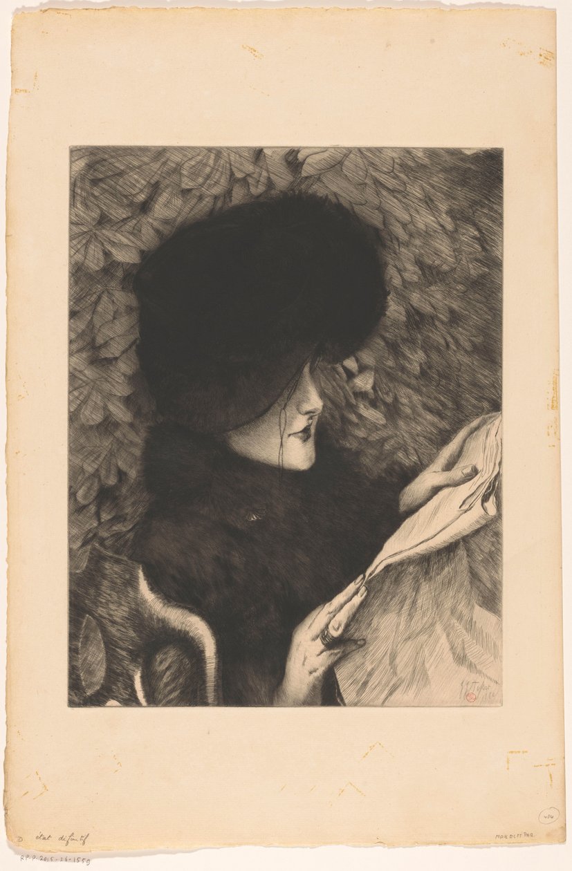 Nő újságot olvas le Journal alkotó: James Tissot