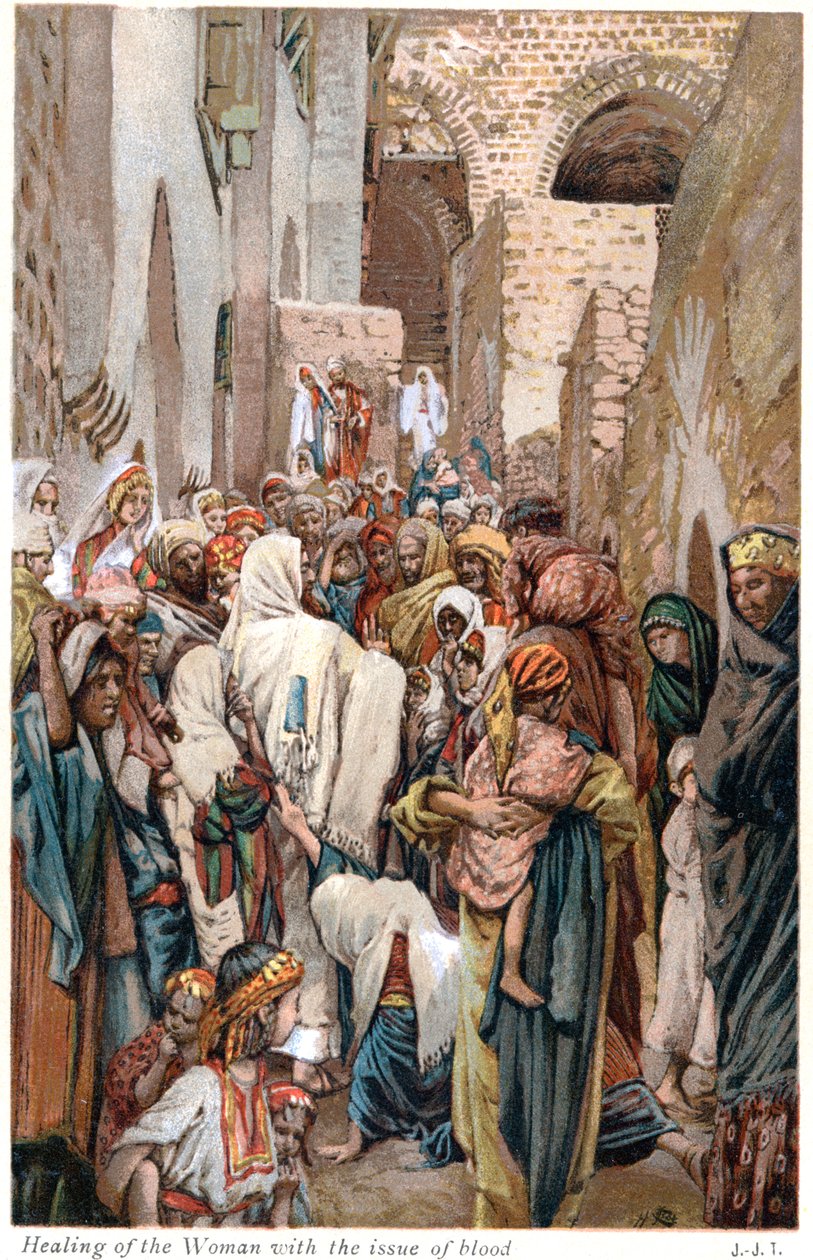Nő, akinek vérfolyása megérintette Jézus ruhájának szegélyét, és meggyógyult, 1890 alkotó: James Tissot