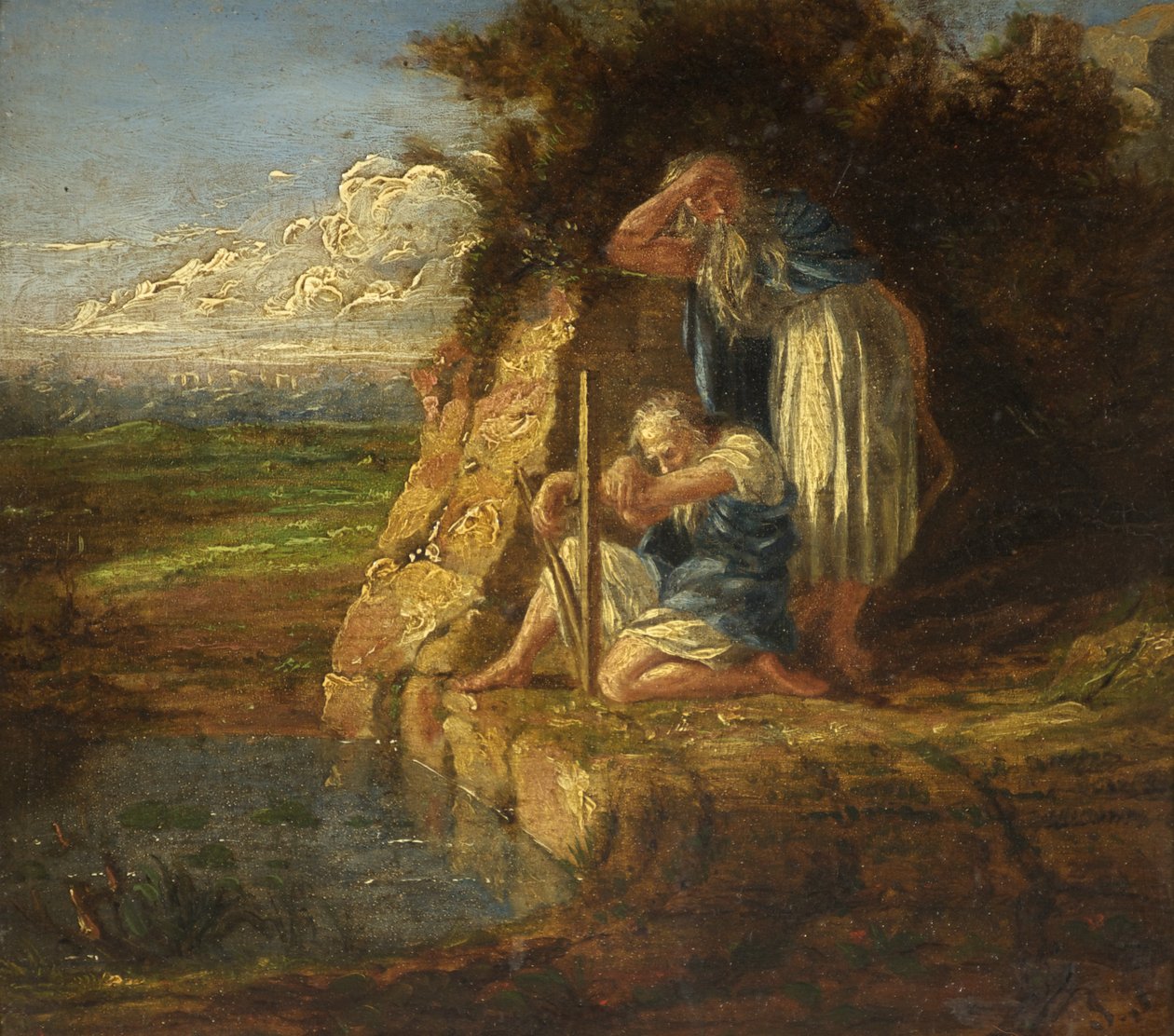 Két bárd a medence mellett (olaj a panelen) alkotó: James Tovey