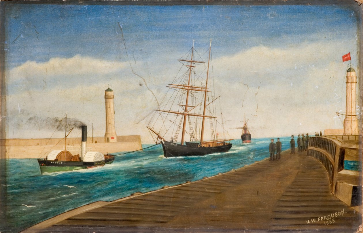 A vontató „mentő” a Brig „Polly”-t Sunderland kikötőjébe vontatta, 1885 (olaj, malomdeszka) alkotó: James W. Ferguson