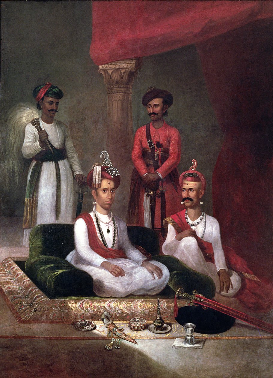 Madhu Rao Narayan, a Maratha Peshwa Nana Fadnavisszal és a kísérőkkel, Poona, 1792 alkotó: James Wales