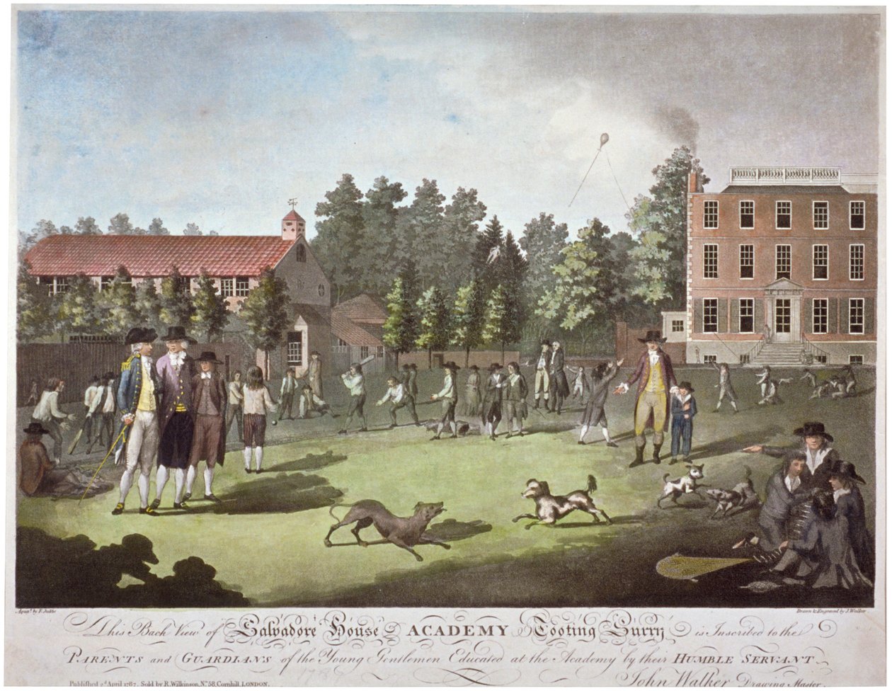 A Salvadore House Academy hátulnézete, Tooting, Wandsworth, London, 1787 alkotó: James Walker