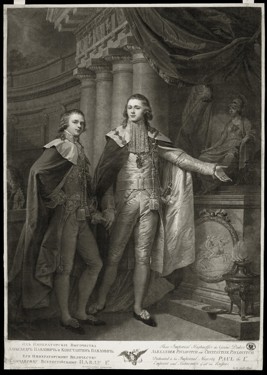 Alekszandr Pavlovics és Konstantin Pavlovics orosz nagyhercegek portréja, 1797 alkotó: James Walker