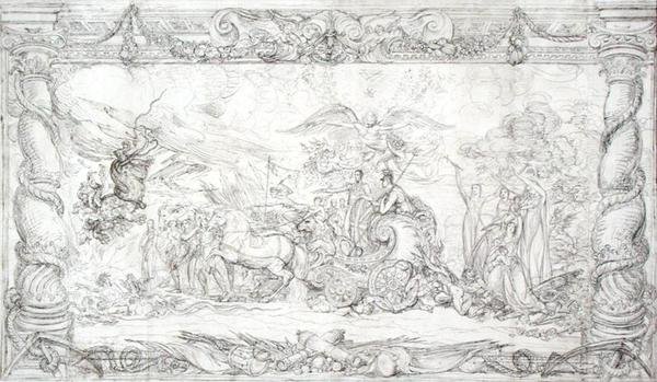 Tervezés a „The Waterloo Allegory”-hoz, 1815-22 körül (toll és fekete tinta papíron) alkotó: James Ward