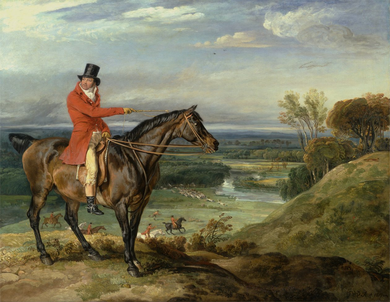 John Levett Hunting at Wychnor, Staffordshire [alternatív cím: Theophilus Levett és egy kedvenc vadász) alkotó: James Ward