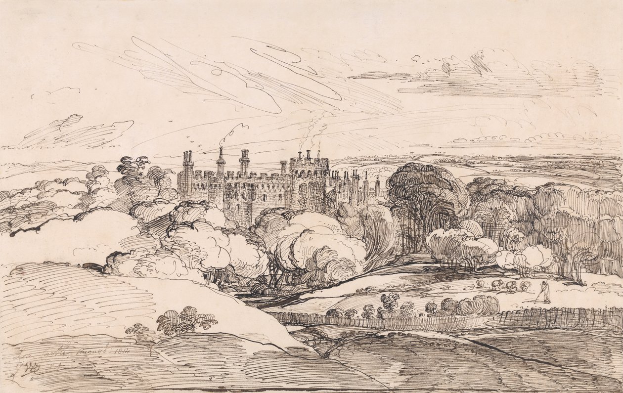 Lea kastély az erdő felett, 1814 (toll és fekete tinta papíron) alkotó: James Ward