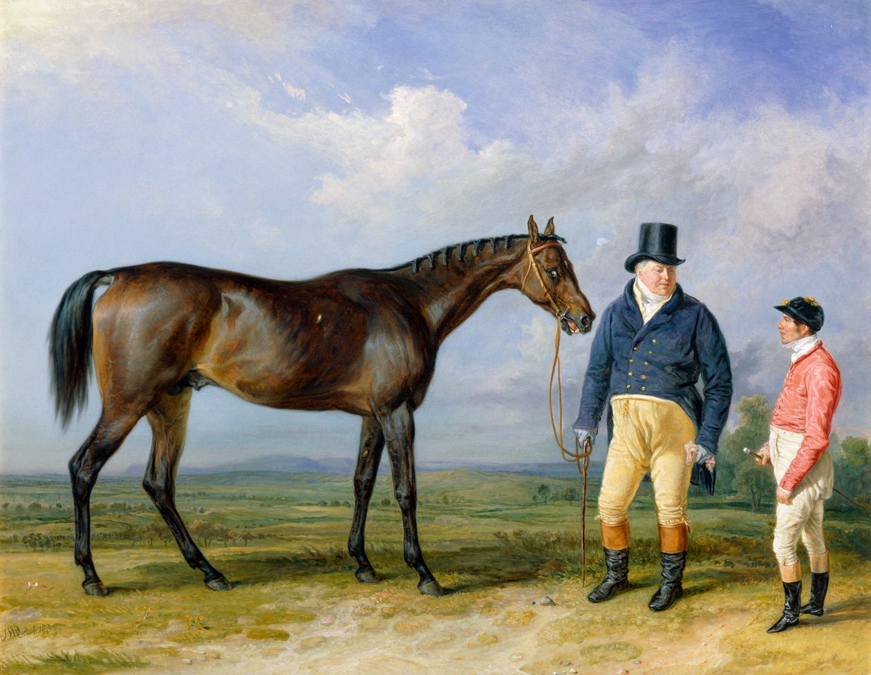"Rockingham a tulajdonosával, John Theobalddal és Jockey-val, Jem Robinsonnal", 1835 alkotó: James Ward