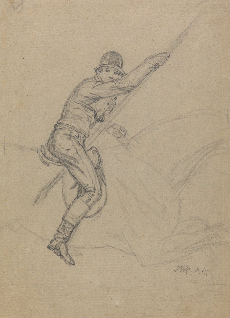 Sir Charles Blunt (sz. 1775) Vadászat a vaddisznóra és menekülés a tigris elől: egy tanulmány az 1815-ben készült négy festmény egyikéhez (fehérre emelt ceruza szürke papíron) alkotó: James Ward