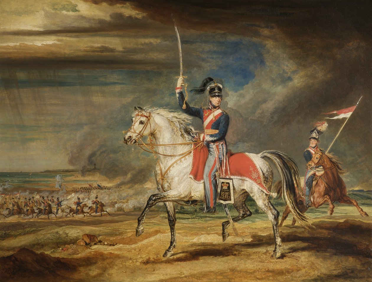 Sir John Leicester, Bt, Cheshire Yeomanry ezredének gyakorlata a homokon Liverpoolban, 1824 alkotó: James Ward
