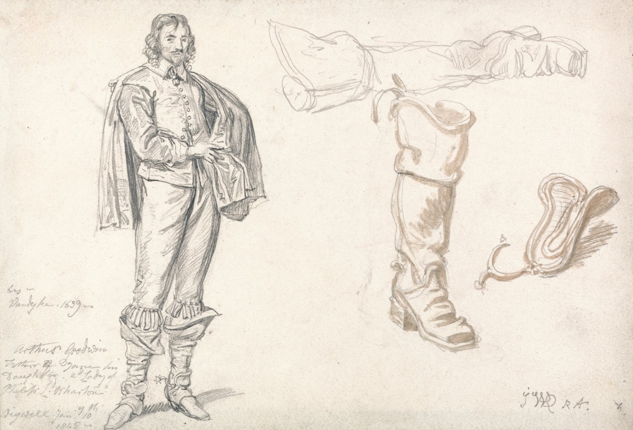 Tanulmányok egy álló alakról és egy csizmáról, 1825 (grafit és szépia mosás papíron) alkotó: James Ward