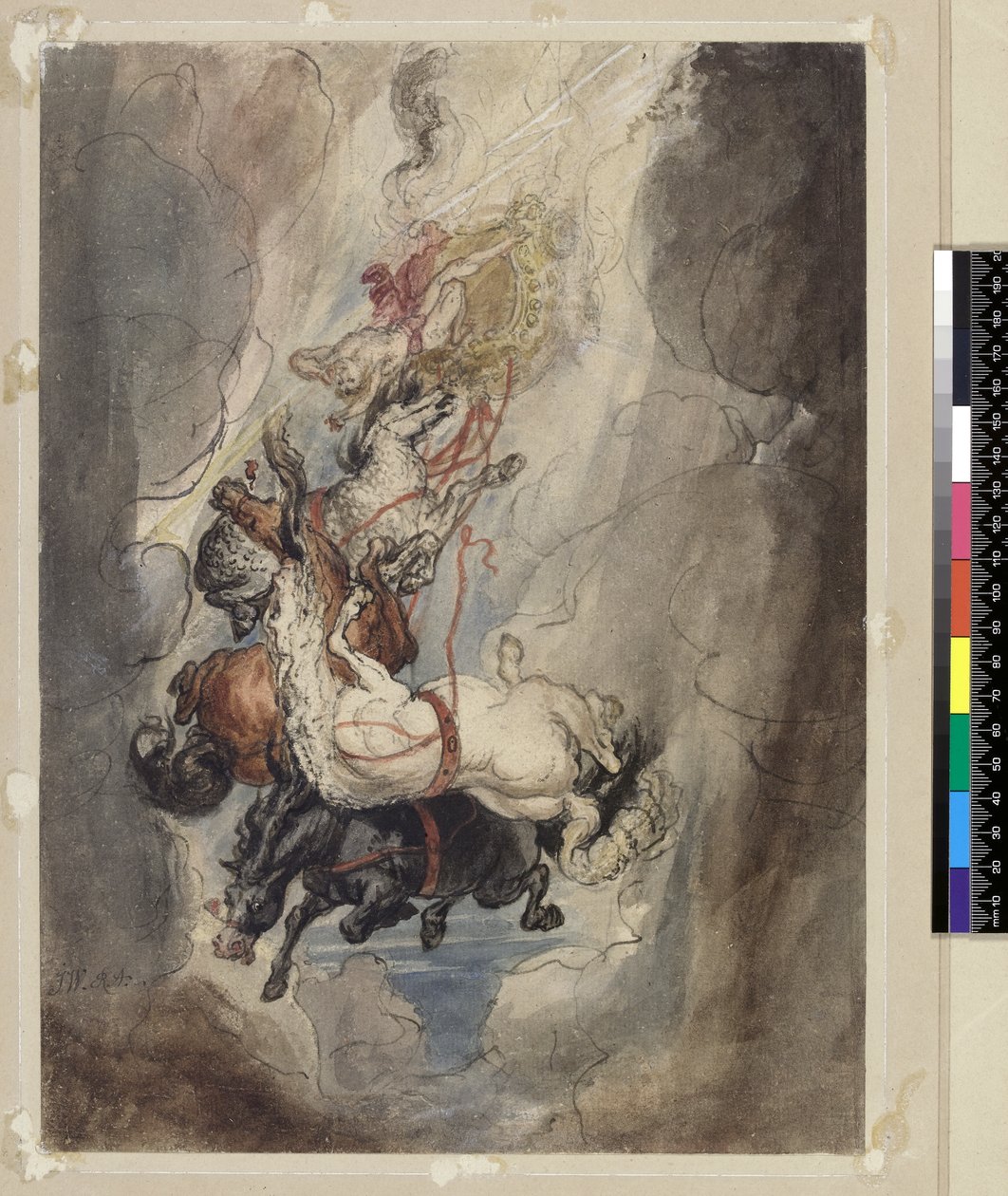 Tanulmány Phaethon bukásához, 1808 körül (grafit, toll, tinta és WC) alkotó: James Ward