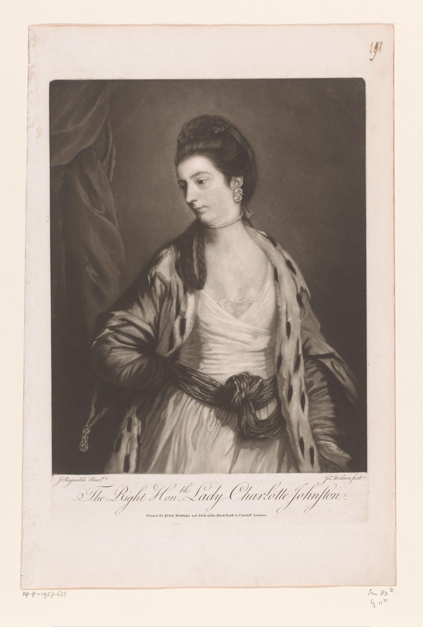 Charlotte Johnstone portréja A Jobb Honble. Lady Charlotte Johnston (cím a tárgyon) alkotó: James Watson (prentmaker)