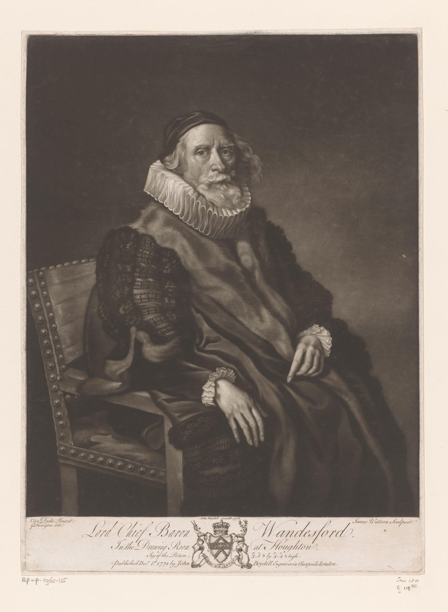 Rowland Wandesford portréja Lord Chief Baron Wandesford (cím a tárgyon) Schilderijen uit The Houghton Gallery (sorozat címe) The Houghton Gallery (sorozat címe) alkotó: James Watson (prentmaker)