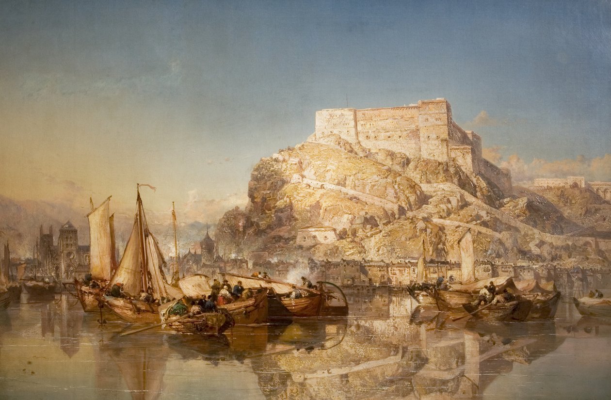 Huy városa és erődje a Meuse folyón, 1880 alkotó: James Webb